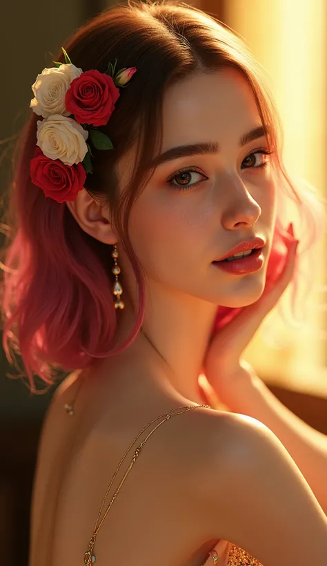 eloquent fashion renders by julian, in the style of ilya kuvshinov, golden light, exotic realism, dan mumford, smooth and shiny, xiaofei yue, ferrania p30::3 , two skinny slim girls in a golden skintight suits is posing in a light room, beautiful Golden...
