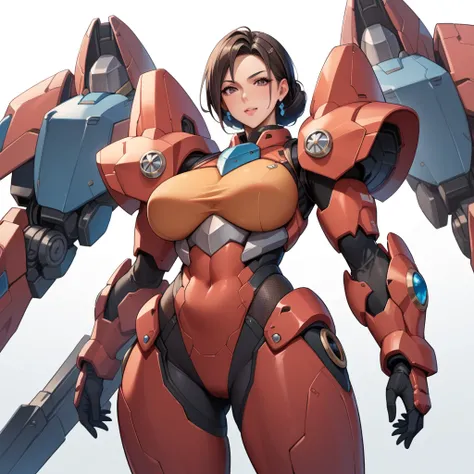 ((thick body mature female from Anime women age 40 super model )) wearing mecha suit armor