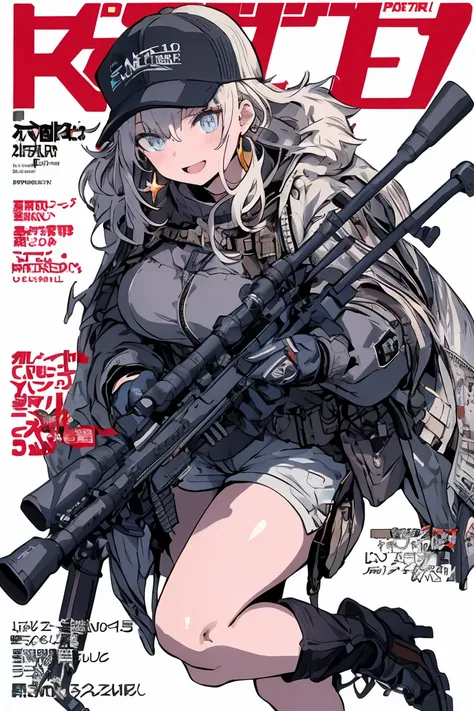 (best quality ), a girl have one rifle with her hand , Platinum color hair , The dreamer wants purplish blue eyes , medium , Lori will do it, (masterpiece:1.2, best quality ), (Beautiful detailed depiction : 1.2), ( beautiful detailed face ), ( small Breas...