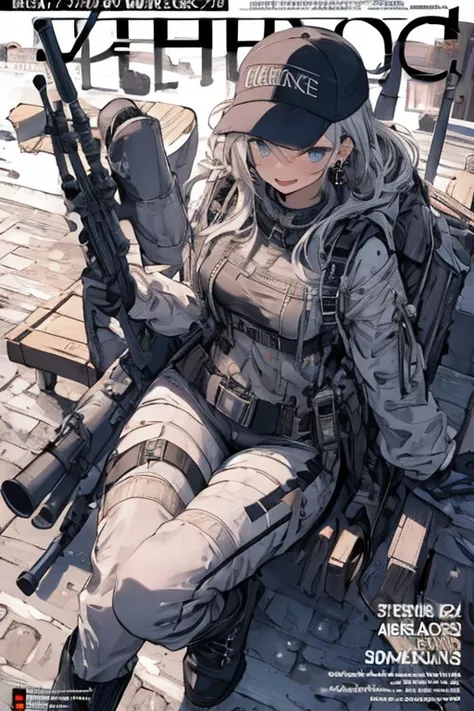 (best quality ), a girl have one rifle with her hand , Platinum color hair , The dreamer wants purplish blue eyes , medium , Lori will do it, (masterpiece:1.2, best quality ), (Beautiful detailed depiction : 1.2), ( beautiful detailed face ), ( small Breas...