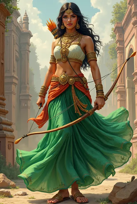 India with green skirt,  bow and arrow 