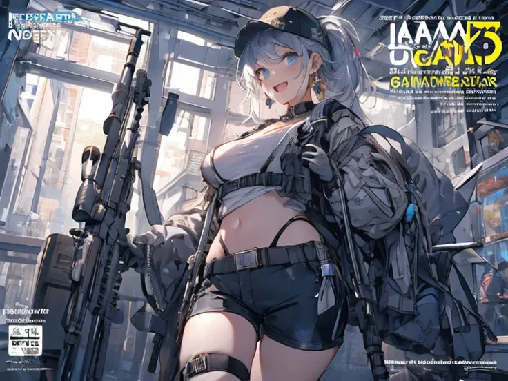 (best quality ), a girl have one rifle with her hand , Platinum color hair , The dreamer wants purplish blue eyes , medium , Lori will do it, (masterpiece:1.2, best quality ), (Beautiful detailed depiction : 1.2), ( beautiful detailed face ), ( small Breas...