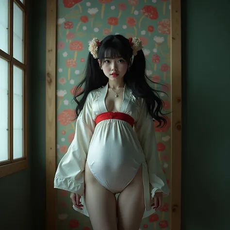 Exposed Open Gigantic Cleavage, CoveredNipple without Bra, Transform into 8K UltraDetailed Live-Action, Photorealistic, ExtremelyDetailed Professional Photography of KAWAII FUNDOSHI Girls at HAKATA GION YAMAKASA, FullBody from below, MagicHour Miracle, Eth...