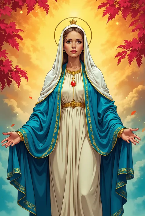BRAZILIAN comics, Virgin Mary, ((some red details)), Blue Coat, White Veil, Golden Aura