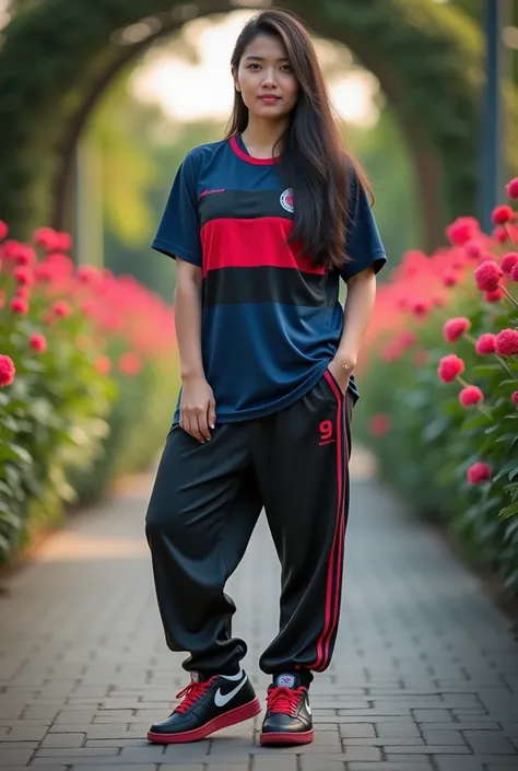   best mobile wallpapers Award-winning portrait wallpapers, the front view is a vertical image., All photos  ,    Southwest Asian girl with a round face   ,Age 25 years,   Sports shirt Football graphic pattern dark blue, red, black, white , "Artueam 90s," ...