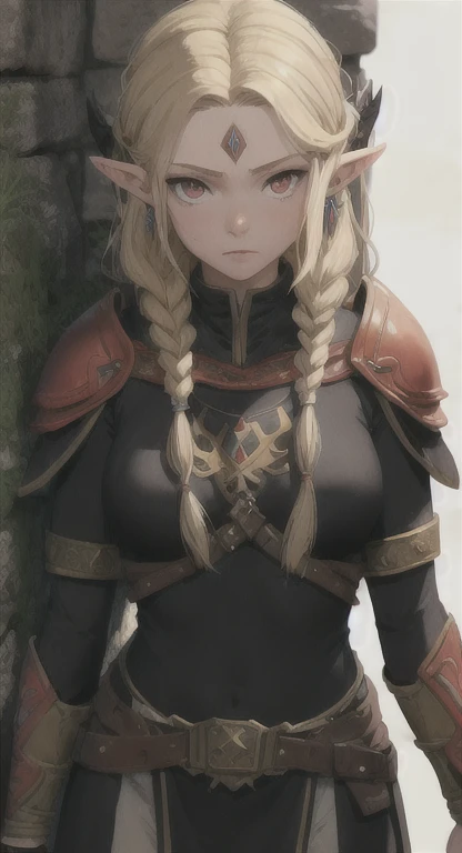 Ancient Hylian, Devine princess, Hylia, blonde, red eyes, bandit braids, looking at viewer, long messy hair, ancient Hyrule, lore accurate ancient leather armor,