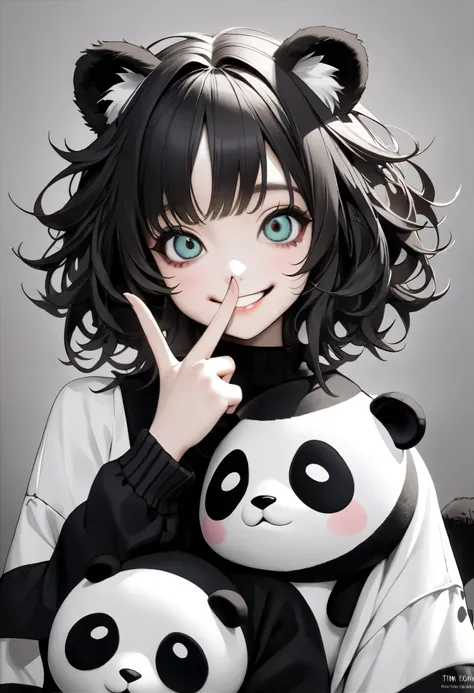 High Definition , masterpiece, Accurate, top quality, High Definition model, high detail, (((Tim Burton style))), ((wide smile)), ((v over mouth)), Dark, The textures are soft, matte and toy-like , with a handmade premium look, cat ears, disheveled hair, p...