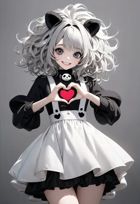 High Definition , masterpiece, Accurate, top quality, High Definition model, high detail, (((Tim Burton style))), ((wide smile)), ((heart hands)), Dark, The textures are soft, matte and toy-like , with a handmade premium look, cat ears, disheveled hair, po...