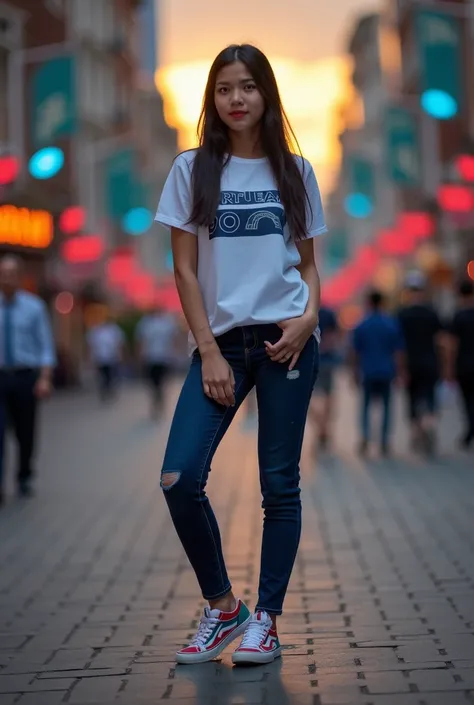   best mobile wallpapers Award-winning portrait wallpapers, the front view is a vertical image., All photos  ,    Southwest Asian girl with round face,Age 25 years,  White T-shirt with a dark blue print, Graphic Print , "Artueam 90s," ,  Wearing expensive ...