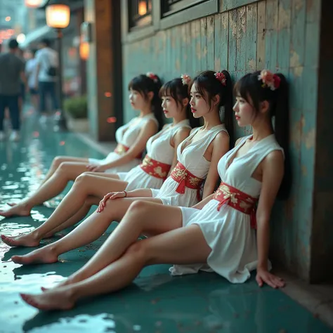 Exposed Open Gigantic Cleavage, CoveredNipple without Bra, Transform into 8K UltraDetailed Live-Action, Photorealistic, ExtremelyDetailed Professional Photography of KAWAII FUNDOSHI Girls at HAKATA GION YAMAKASA, FullBody from below, MagicHour Miracle, Eth...