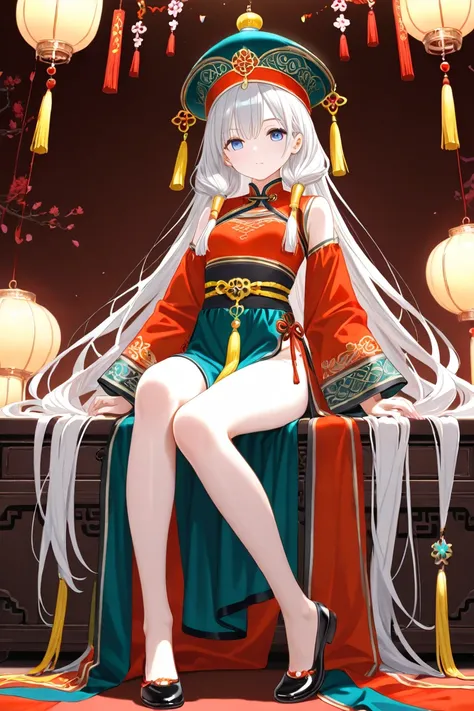 BEST QUALITY, ULTRA DETAILED, HIGH DEFINITION, PERFECT ANATOMY, ALONE, 1girl, , petite with long, light hair. She wears a short ruqun (a traditional Chinese costume) with decorations on the ends of the sleeves and on the ruqun itself. The sleeves of the ru...