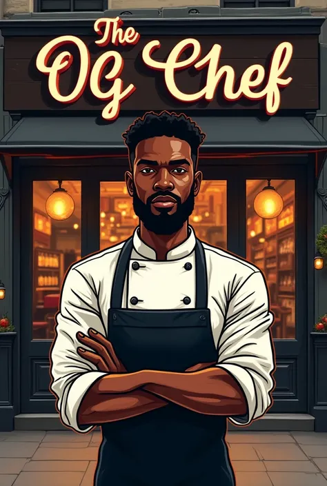 Black chef hamburger store logo name of the OG'CHEF store 