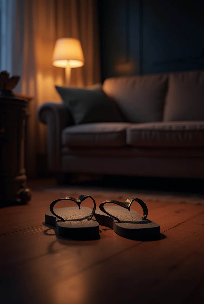 Flip-flops upside down in a house at night