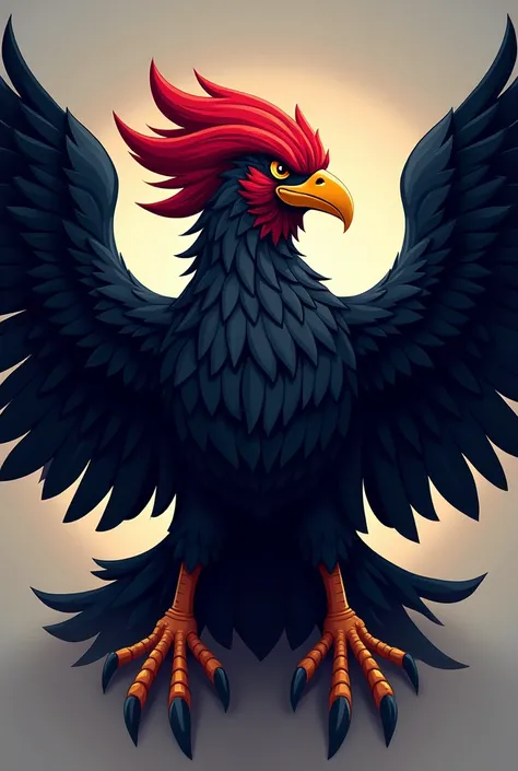  Create an illustrative image of the soldier bird ,  that is black with a red head and represents strength,  format to be used as a shield for a team , in 3 :4