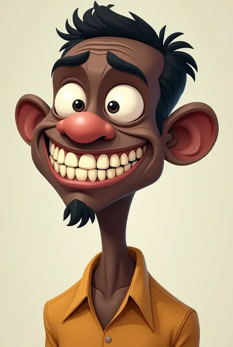 A cartoon of a man with big teeth and thin black skin with big teeth