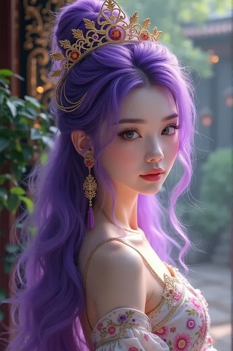 A beautiful oriental princess with purple hair