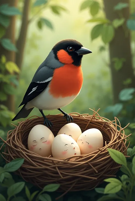 Draw a bullfinch with men's eggs 