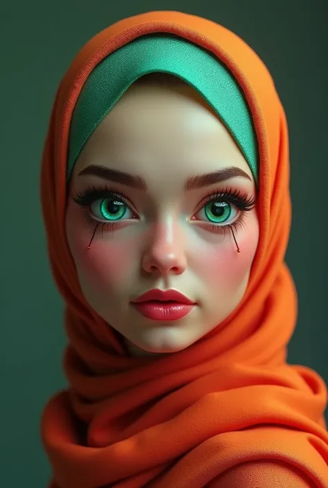 (( best quality)), (( masterpiece )), (detailed),   perfect face,  perfect body , mysticA beautiful fat woman,,perfect eyes,with elegance colourful hijab,medium body , neon green full lips,  neon green eyes , ,eyes wink expression,,, 3d render