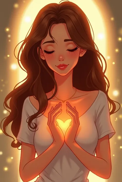  Brown-haired with both hands on the heart Disney style 