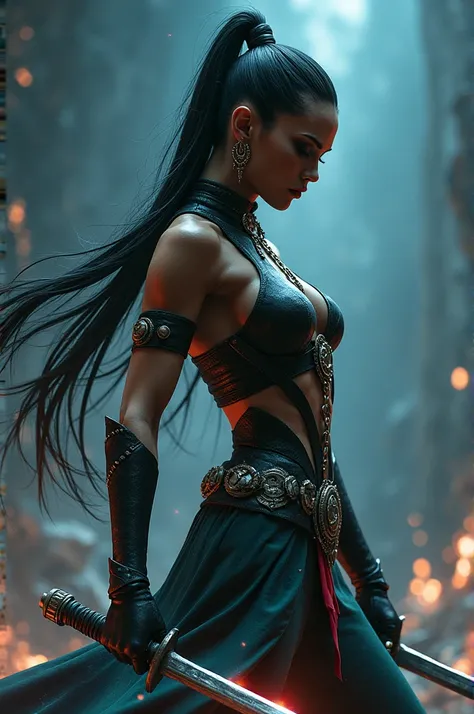 Image of the character Kitana from Mortal Kombat fighting