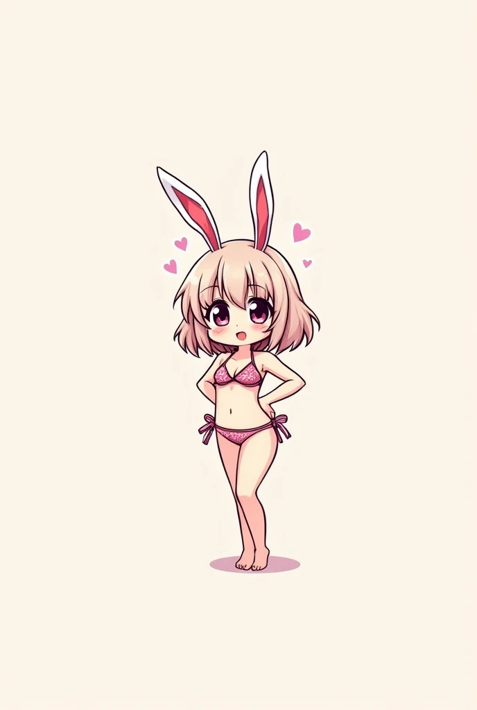  Handwritten chibi character 　  Japanimation  　Overall view， zoom out，Moe　  girl 　 Comic 　 two-dimensional　 rabbit ears， bikini， provocative pose，foot