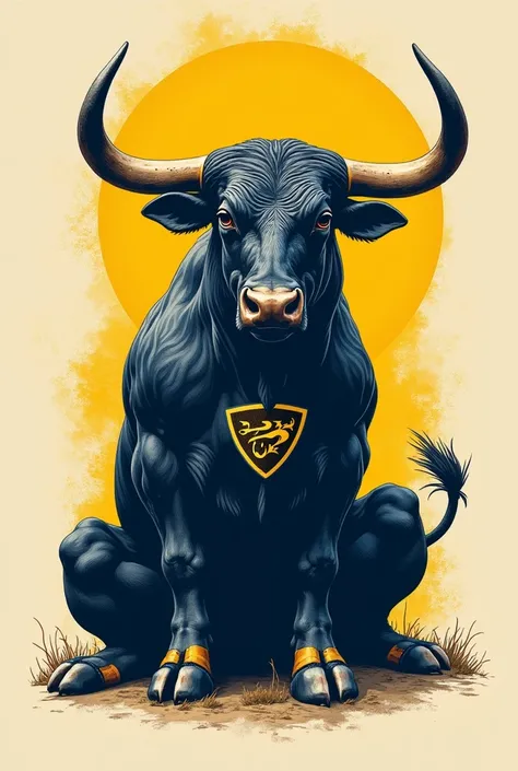 Yellow navy blue tattoo with Fenerbahçe logo on the bull sitting on the ground