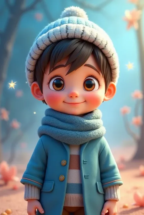 Cute animated boy with blue stole and cap 