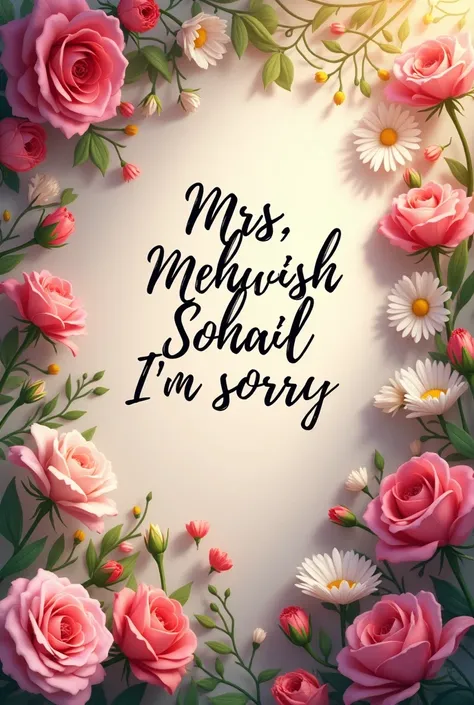 reate an image of text with flower background and text iinclude mrs mehwish sohail am sorry 