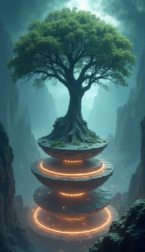 A tree on top of several circles called multiverses 