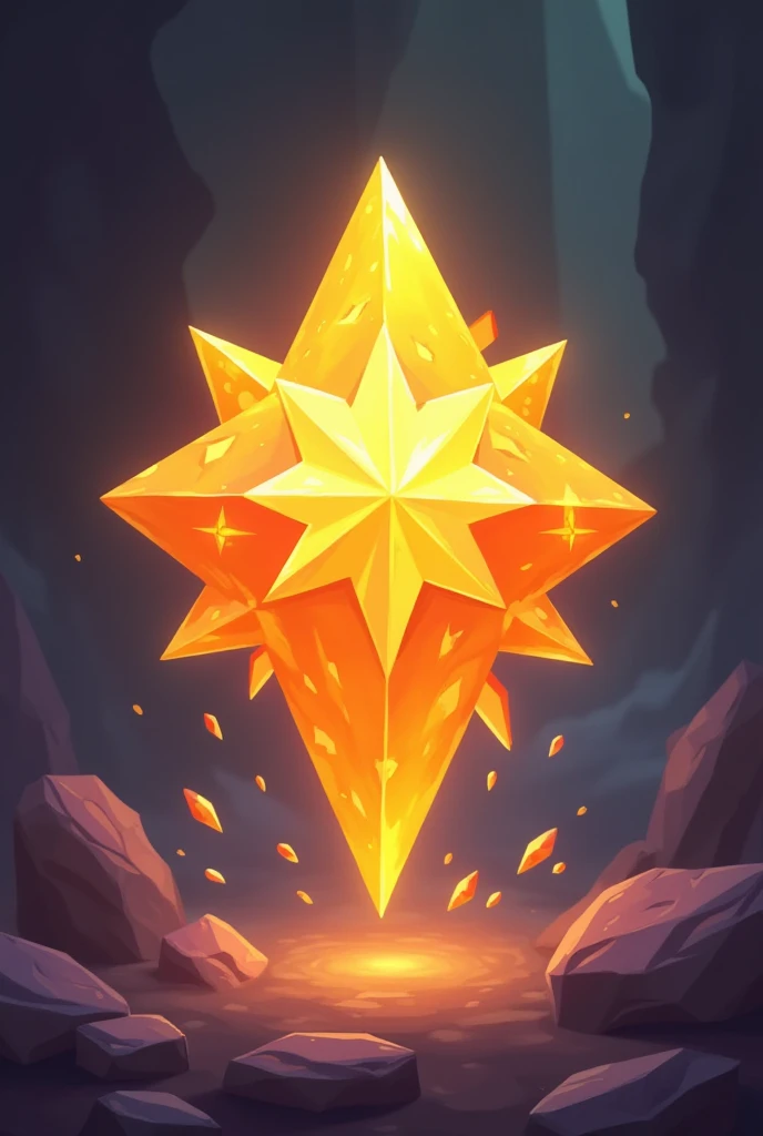 a star shaped srystal. yellowin color. 2d game art, stylised 2d art