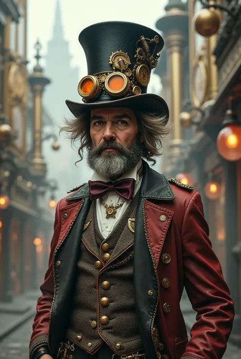 Draw a crazy Steampunk hatter with hipster elements