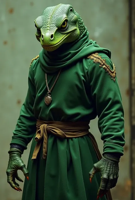  Reptile
Appearance : Reptilian warrior with greenish skin or disguised in a green ninja costume.  Clothes have details that resemble scales .
striking feature : Animal traits ,  like reptilian eyes and claws .