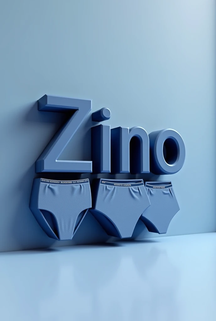 Create a 3D logo with the brand na 'ZINO UNDERWEAR ' title should be a dark blue color .with pictures of underwear underneath it