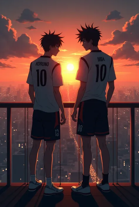 Kuroo and Tsukishima from Haikyuu together on a tower