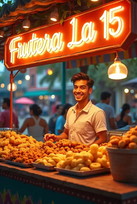 Advertising of a fried food stand called frutera la 15