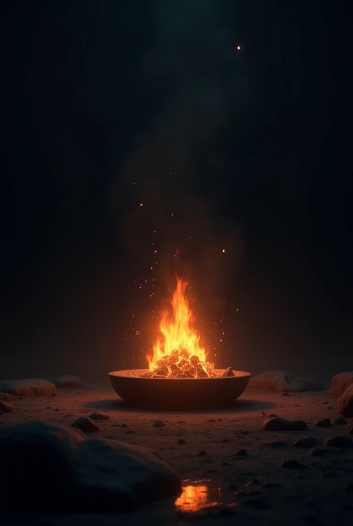 Black background with fire pit in the middle