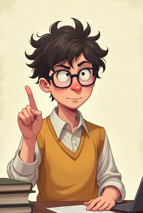 Create an image of a nerd with a raised finger