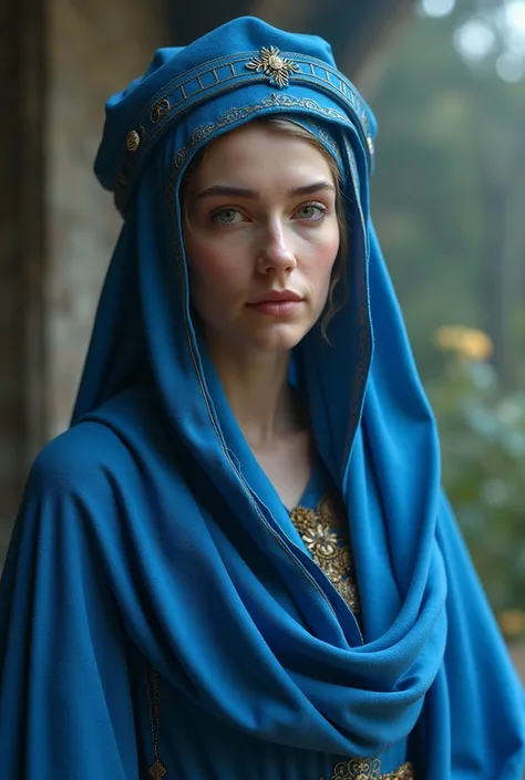 Create an image of the Catholic Saint Ephigenia with a blue turban robe