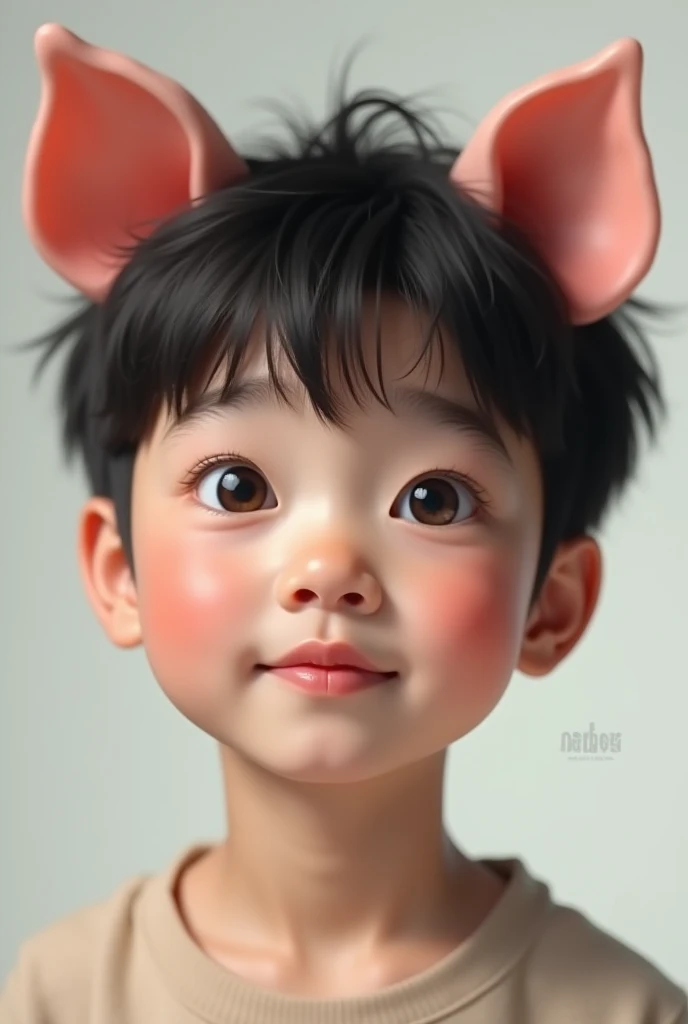 an image of a Korean boy with piggy ears, realistic, hd photo realist