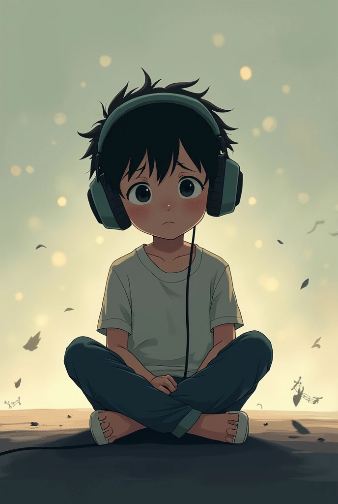 Animation boy sad listening song