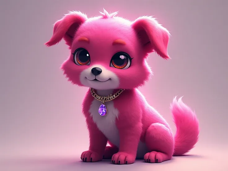  A mixed race dog,  fuchsia ,  y on your necklace you can read "Amorphite "