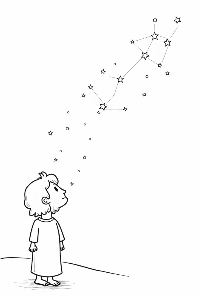  you draw a simple figure of Abraham looking up at the sky , with several stars scattered at the top of the page .
 The activity is for 
 Connect the dots between the stars to form a simple constellation ( can be a drawing like a cross or something that sy...