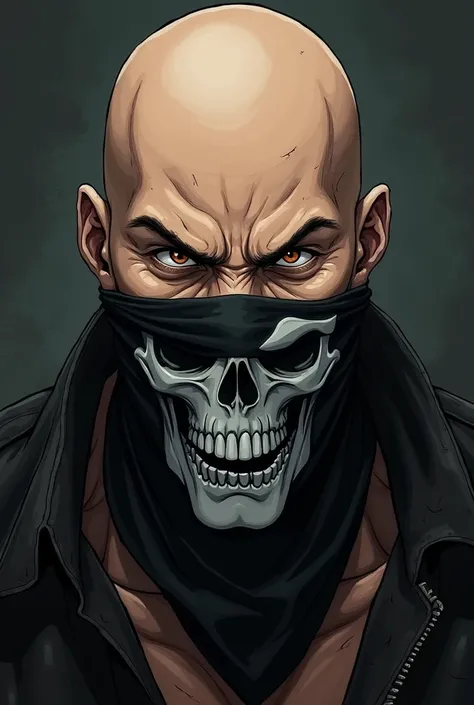 skinhead, skull bandana on mouth, rough, man, anime