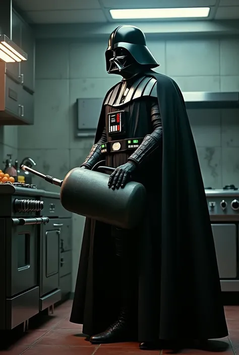 Darth vader with cooking gas cylinder