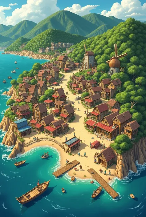 Foosha village map from one piece (including every element, even the windmills)