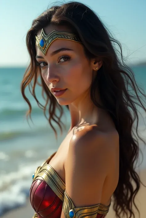 From the side,パーフェクト Wonder Woman sitting on the seashore コスチュー, makes you stand on all fours,Sleepy face,close ~ eye, open mouth , tired face,Face of anguish,Empty side,Sleepy face,Fight with the men, Men  ,, Get Pinch Between Men ,Crazy about men,Interac...