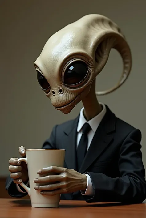 Alien from men in black pretend that one of the imperial worms is drinking coffee