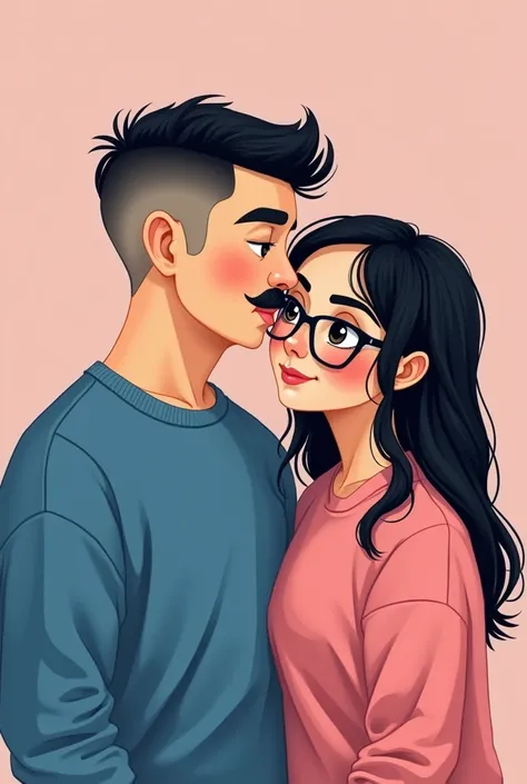  Gabriele and Marika are engaged .  He has black hair shaved on the sides and short hair on top ,un viso dolce tondo friendly. black eyes . He has a thin black mustache. He has a blue sweatshirt . He's a bit chubby in constitution,robust. Marika has long b...