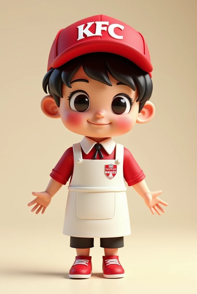 KFC worker doll with white apron red cap white shirt without beard