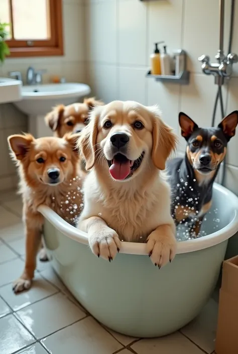 Video of dogs bathing